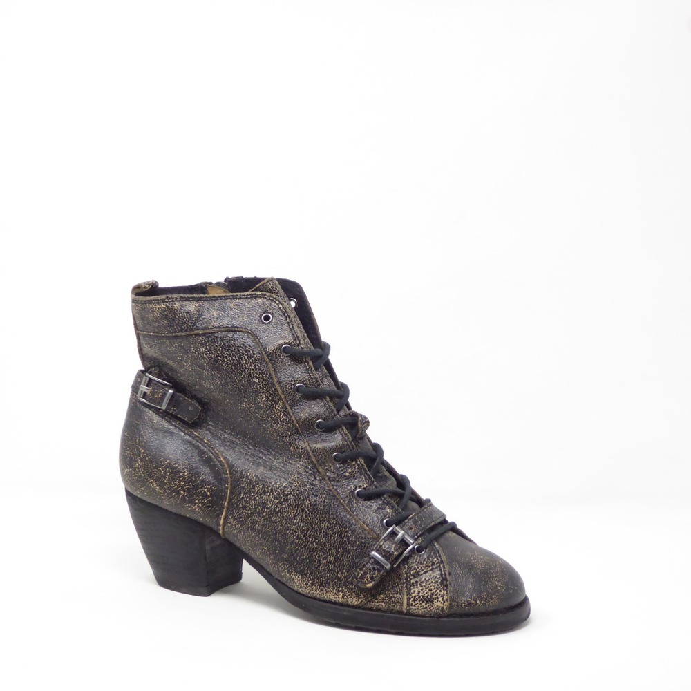 OTBT Womens Boots Black Distressed Leather Lace Up Buckle Floyd Size 8M